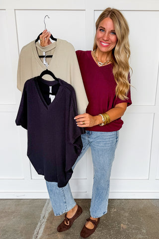 Dear Scarlett Halo Textured Knit Top in Wine
