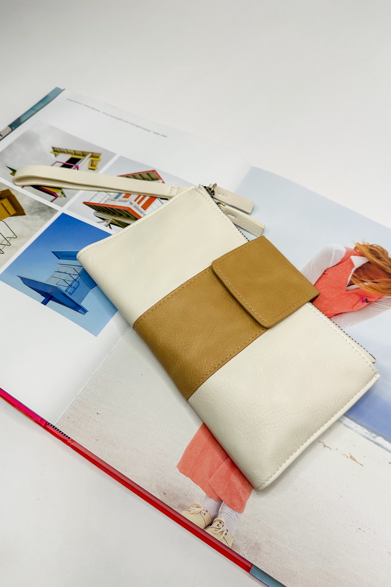 The Camryn Colorblock Wallet Crossbody in White/Tan by Joy Susan