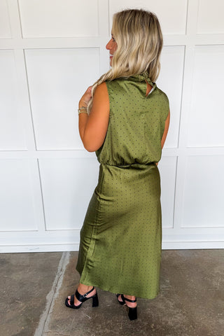 On The Dot Satin Top in Olive