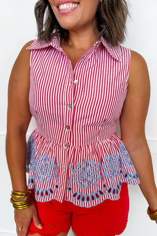 The Heritage Bloom Pin Stripe Peplum Top