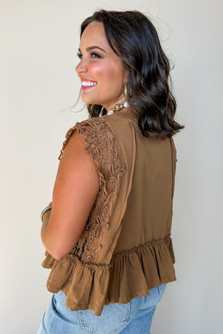 Lacey Trim Top In Cinnamon