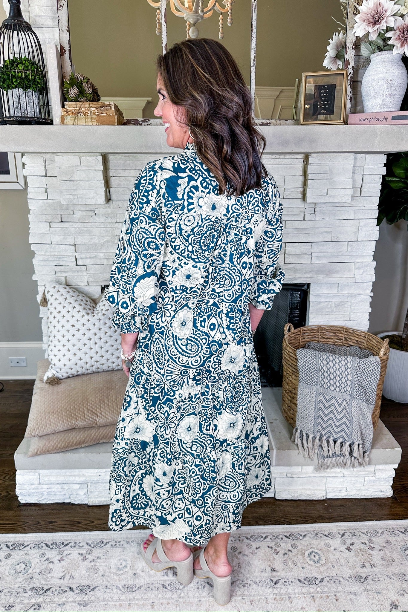 Best Selling Southern Floral Tiered Midi Dress in Teal