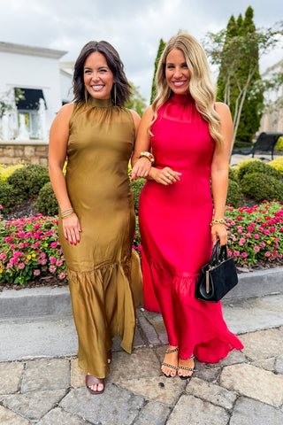 The Amelia Soirée Organza Midi Dress in Olive