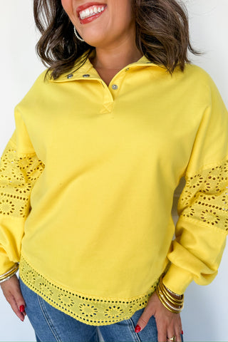 Hot Pink Deal - Bright Yellow Lace Pullover Top