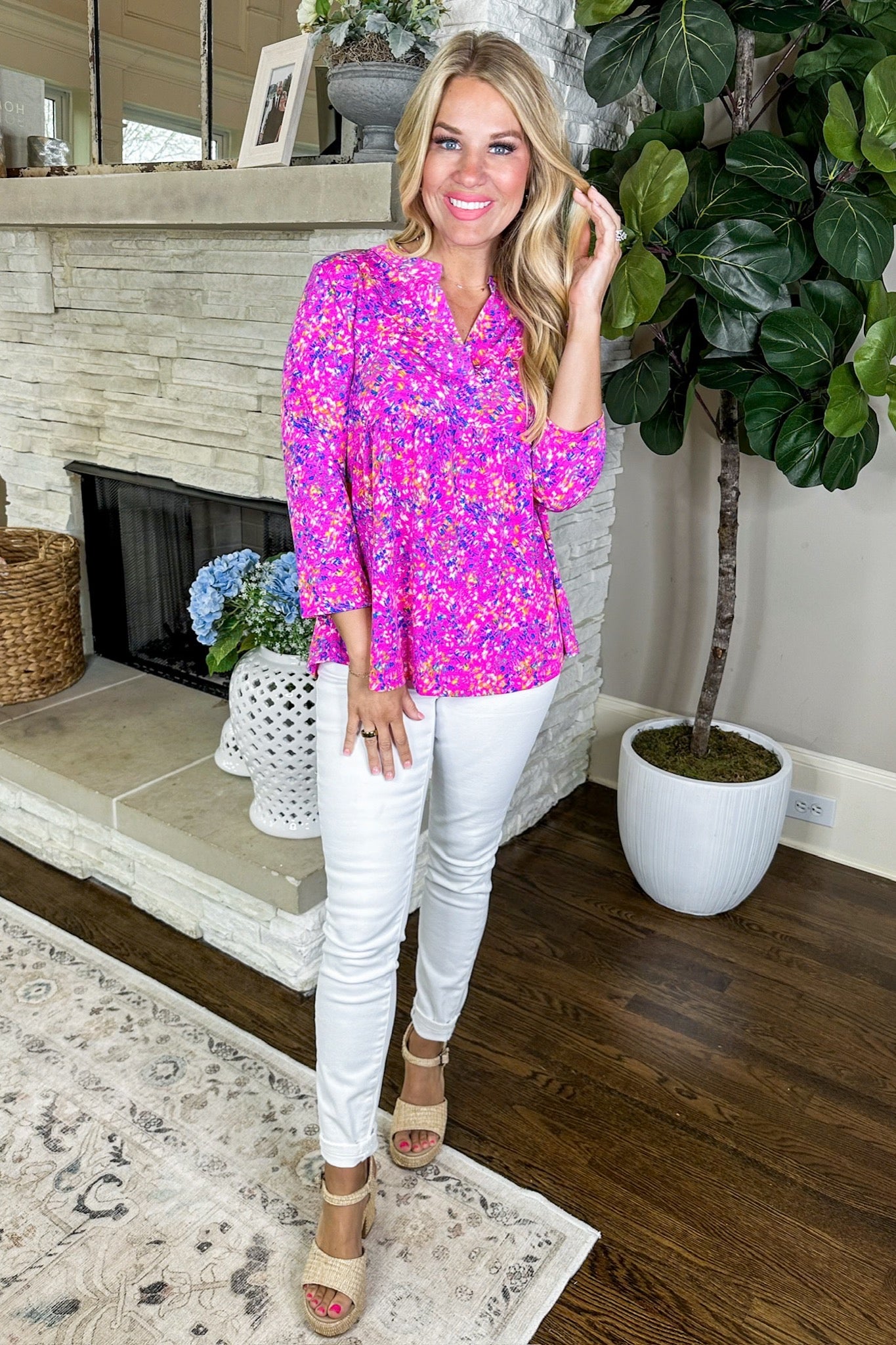 The Lucy Top in Fuchsia Multi Abstract