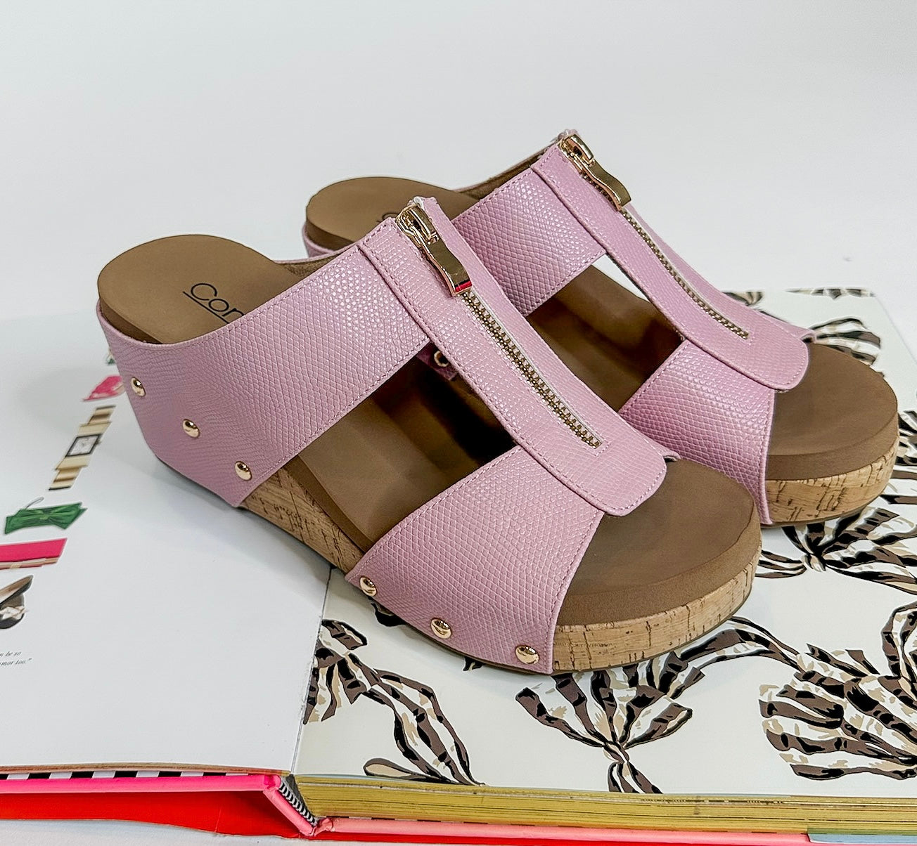 Zip Front Corkys Taboo Wedge in Blush