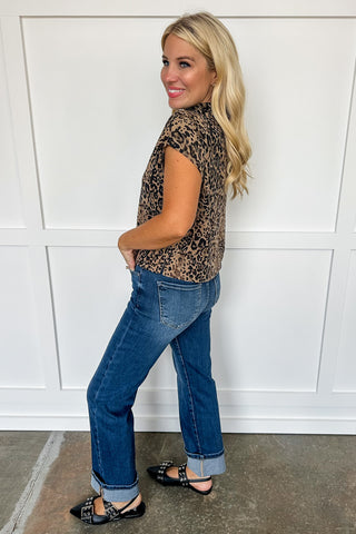 High Waisted Dark Wash Cropped Cuffed Denim Jeans