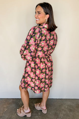 Pink & Navy Floral Swing Dress