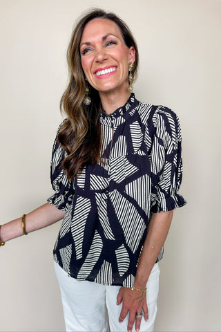 Mary Square - Black & White Printed Abstract Blouse