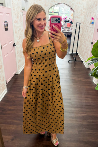 The Sienna Dot Dress in Mocha/Black