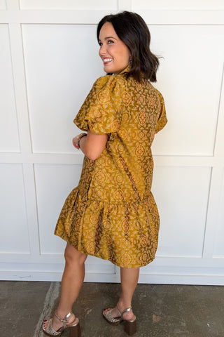 Printed Promise Drop Waist Dress in Toffee