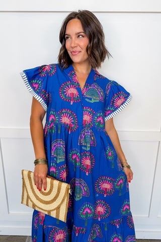 Playful Poise Blue Multi Midi Dress