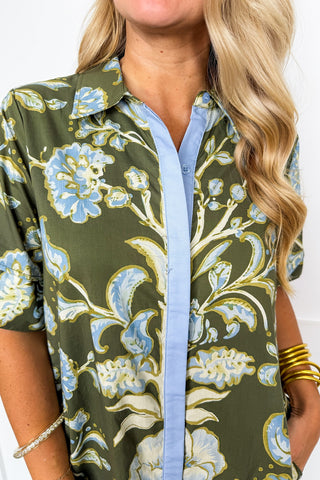 The Kayla Floral Midi Dress in Olive