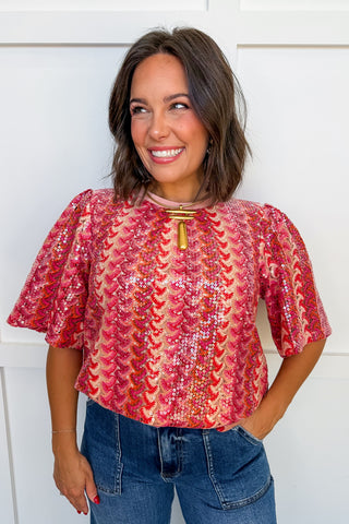 Blushing In Sequins Top