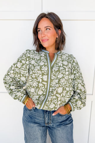 The Naomi Top in Painted Trillium Olive by Mary Square