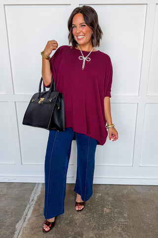 Dear Scarlett Essential Ribbed Poncho Top in Wine