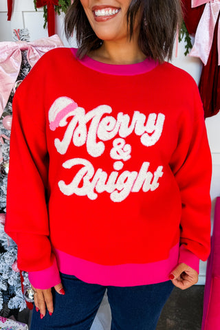 Merry & Bright Chenille Sweater in Red