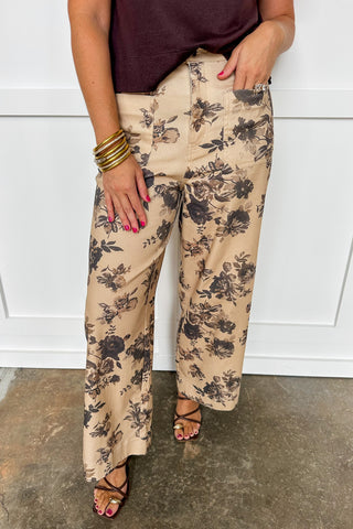 Blossom & Shade Floral Cropped Pant in Beige