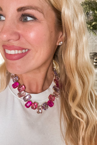 The Ashlee Gemstone Necklace in Shades of Pink