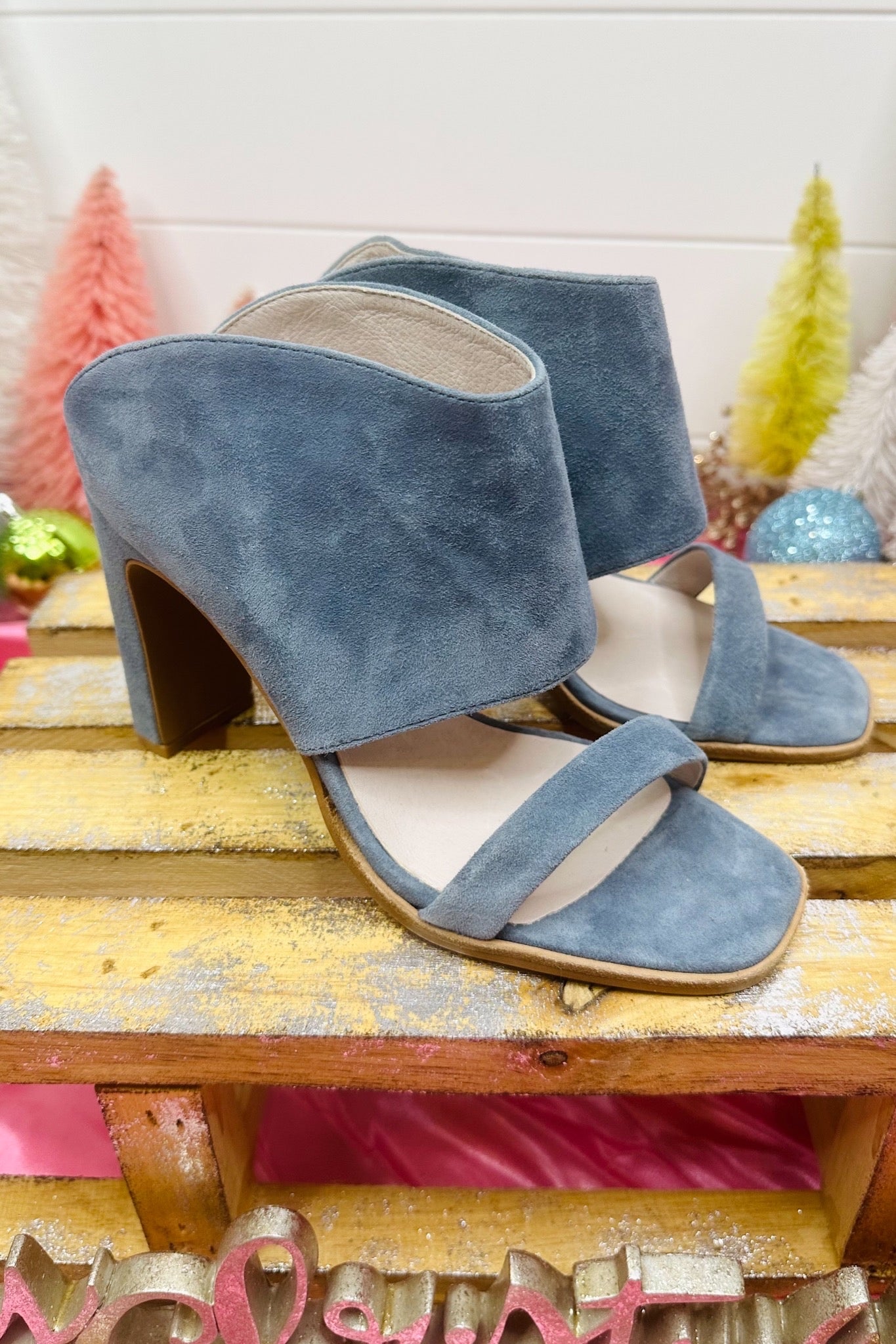The Linx Kid Suede Heels in Blue by 42 Gold