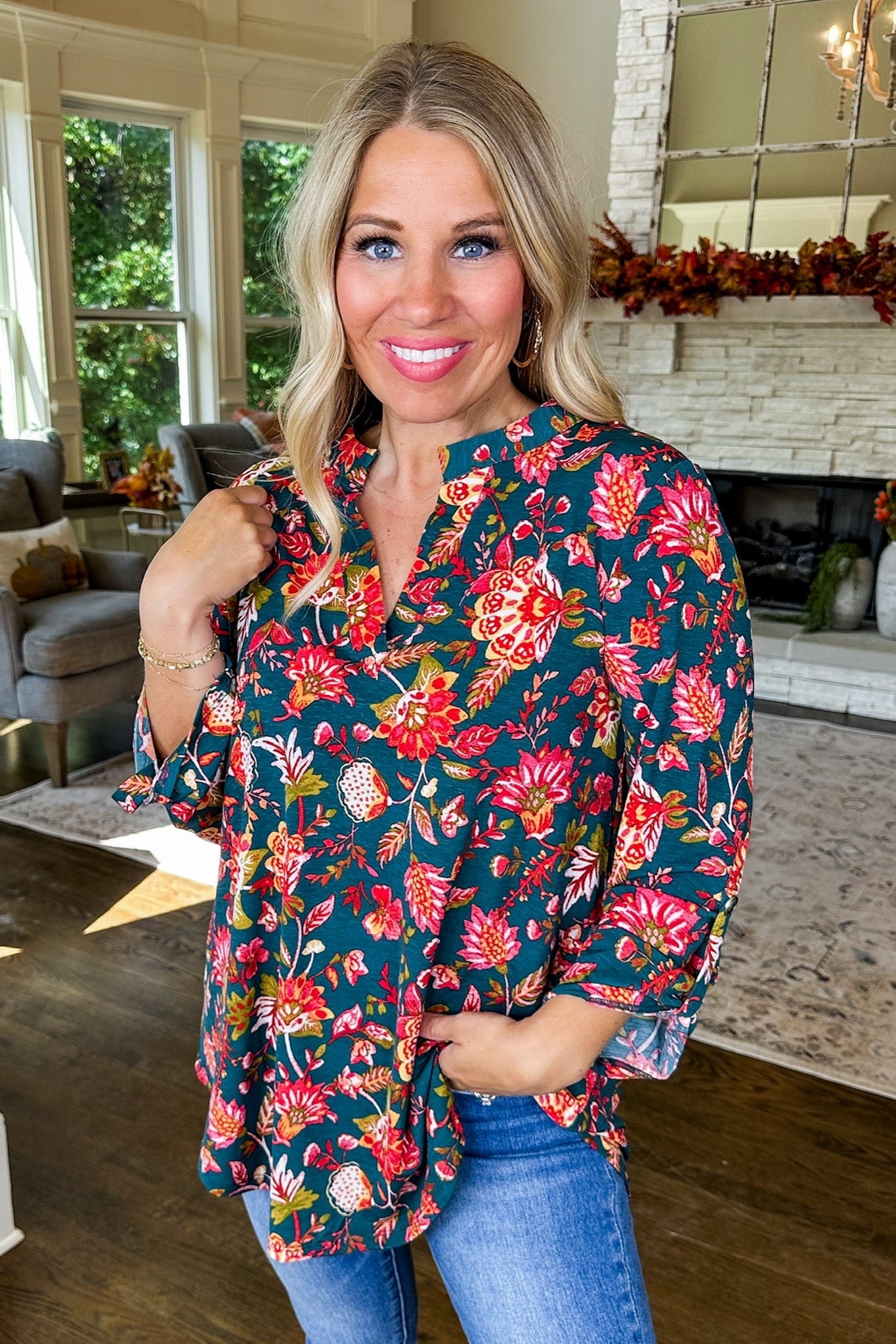The Lizzy Top in Teal Floral