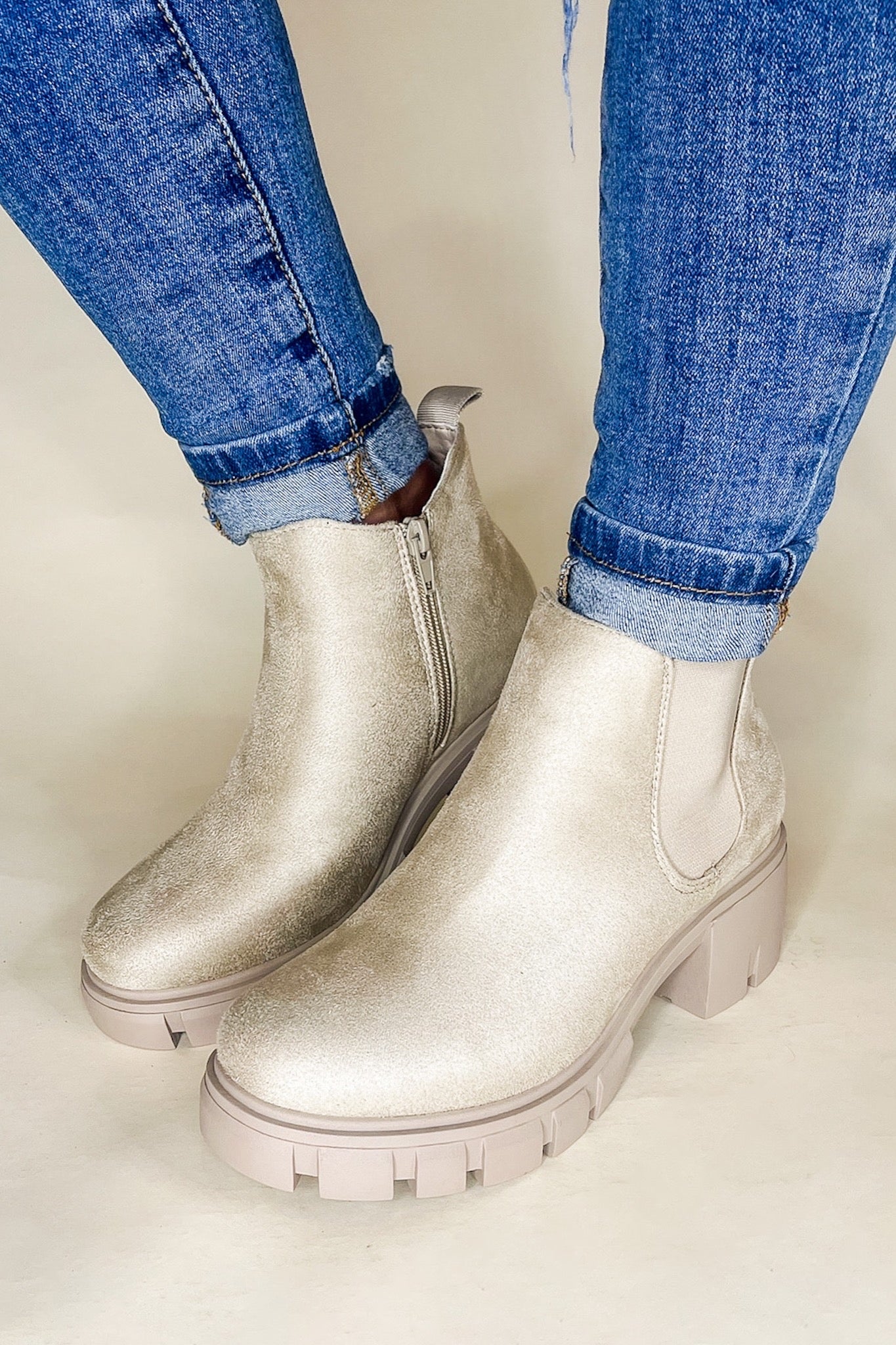 Champagne Shimmer Metallic Chunky Boot