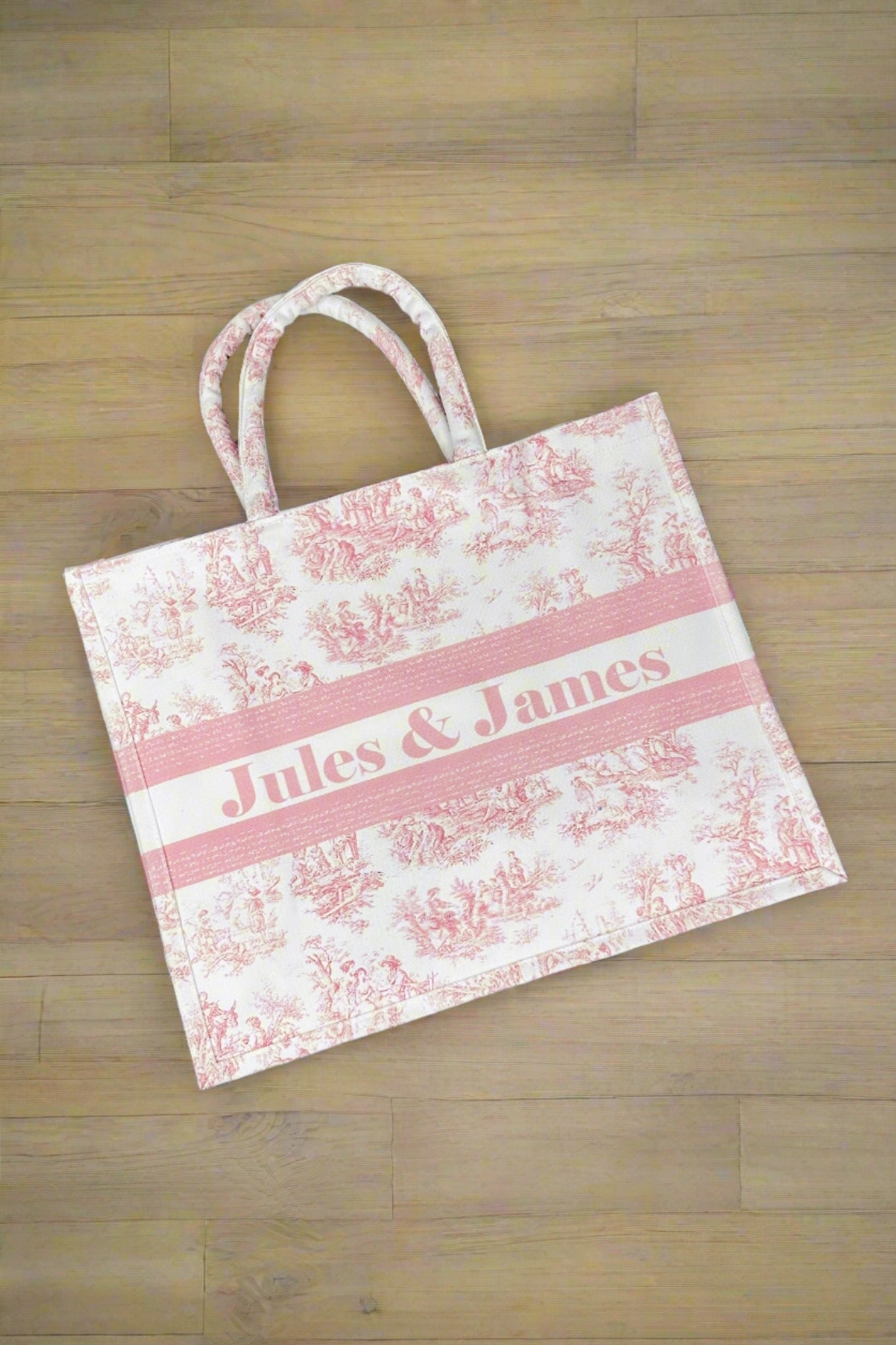 Jules & James Textured Cloth Toile Tote Bag in Pink