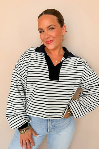 Keeping It Casual Black & White Striped Top