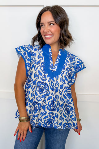 Southern Charm Statement Top in Blue