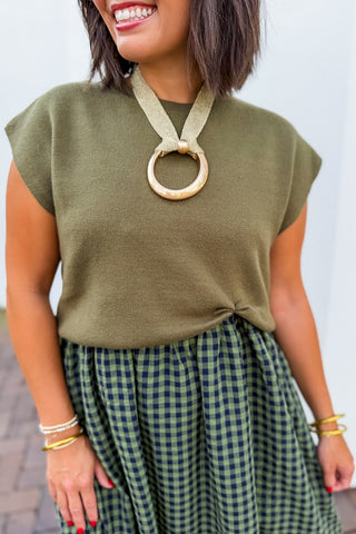 Two-way Gingham Maxi Dress + Knit Top in Olive