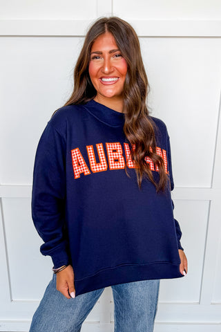 Auburn Gingham Mallory Mock Neck Sweatshirt