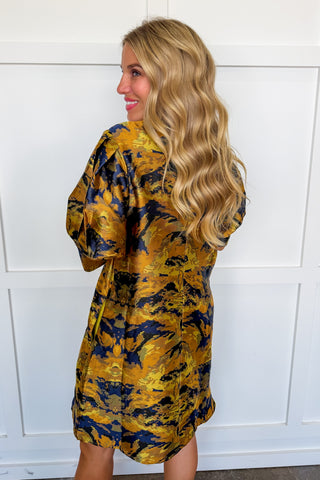 Mixing It Up Puff Sleeve Dress in Gold