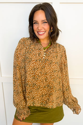 The Toffee Tapestry Notch Neck Top
