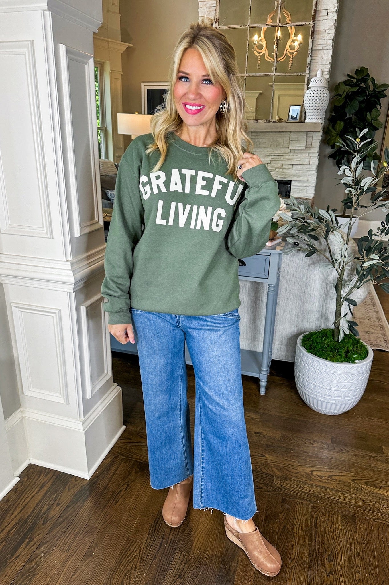 Grateful Living Cozy Olive Green Sweatshirt