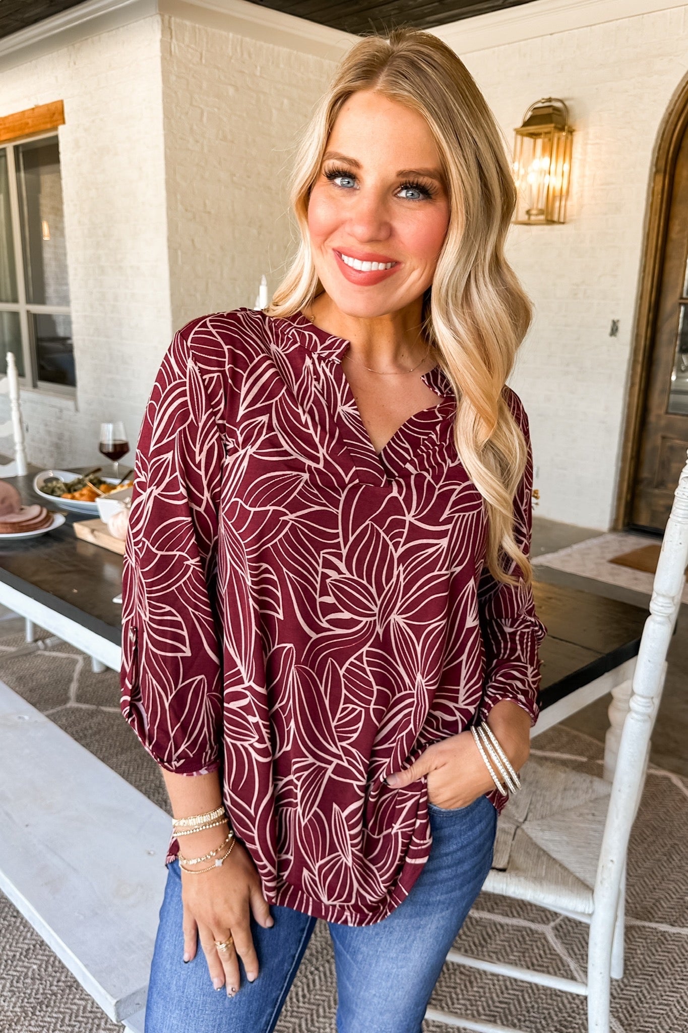 The Lizzy Top in Wine Leaf Print