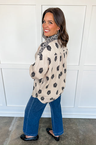 Cream & Black Damask Blouse