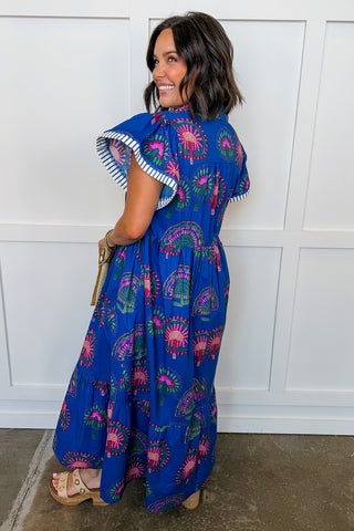 Playful Poise Blue Multi Midi Dress