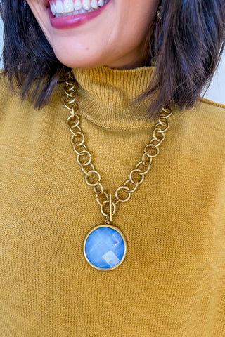 Polished Stone Toggle Necklace in Blue