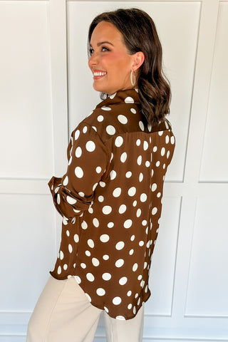 Polka Dolt Silk Button Down Chic Top