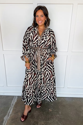Two Of A Kind Animal Print Dress in Brown
