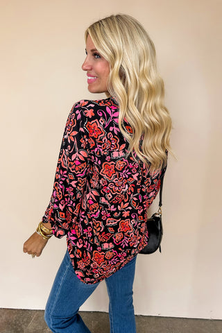 Dear Scarlett Lizzy Printed Top in Pink & Black Multi