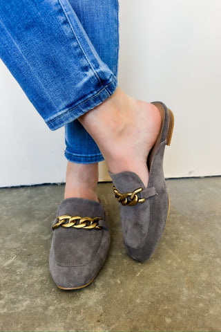 Corkys Keepsake Grey Faux Suede Mule Flat