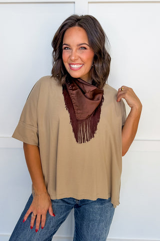 The Dolly Fringe Scarf in Solid Chocolate Brown