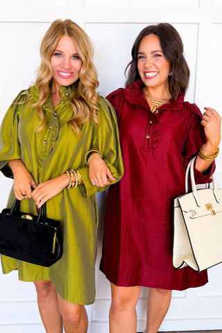 Fall In Line Ruffle Dress in Chartreuse