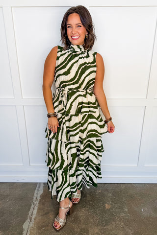 Wild About You Animal Print Midi Dress in Olive