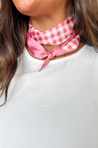Pink Gingham Silk Neck Scarf