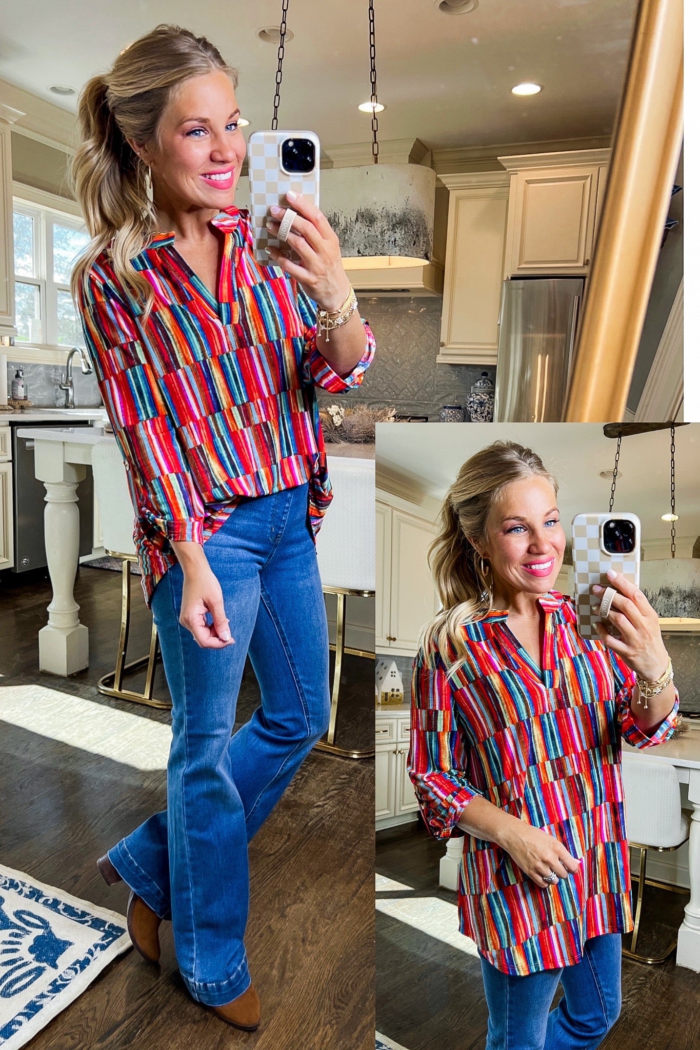 The Lizzy Top in Multicolor Geometric Stripes