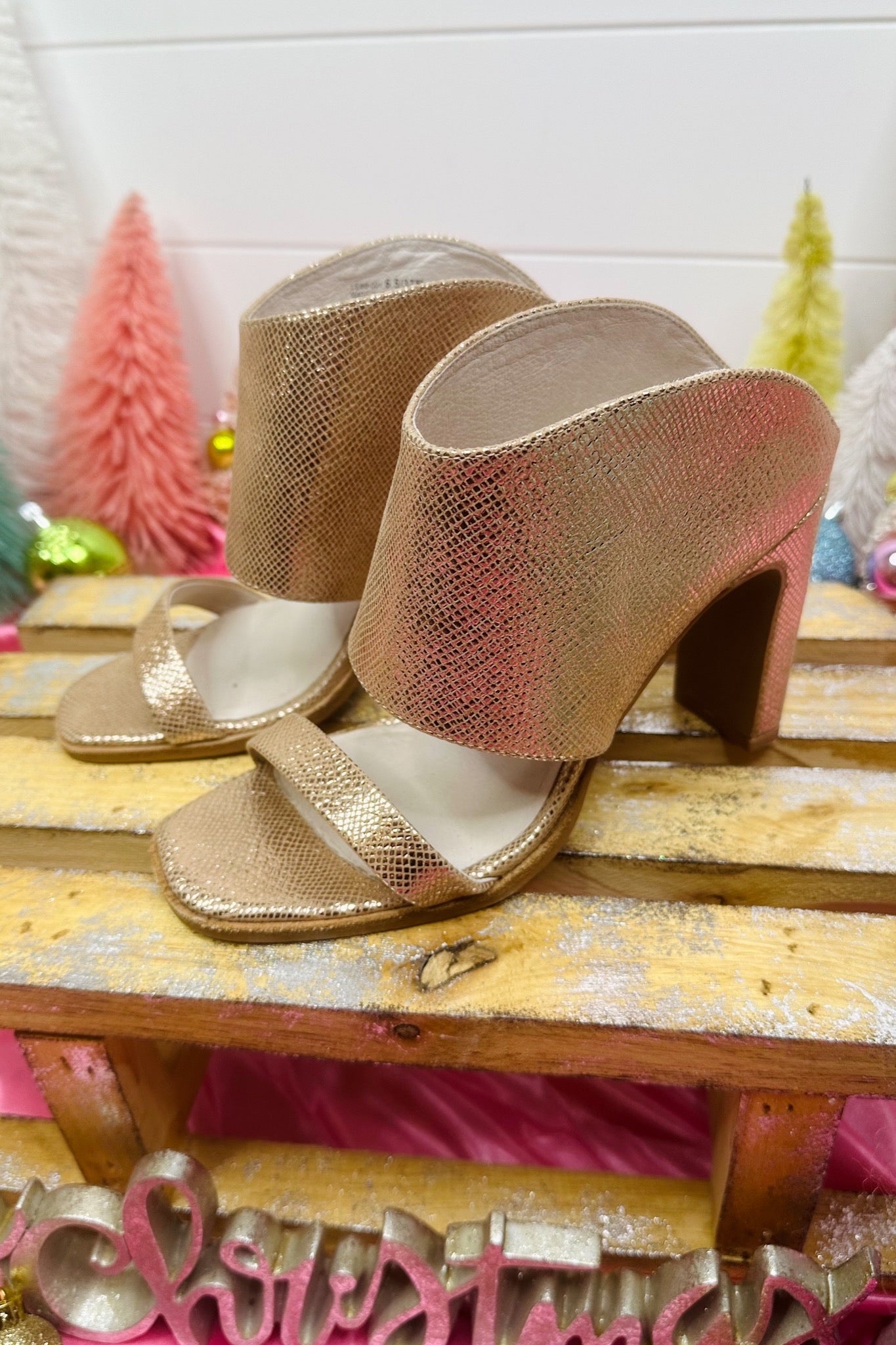 The Linx Textured Metallic Heels in Rose Gold by 42 Gold