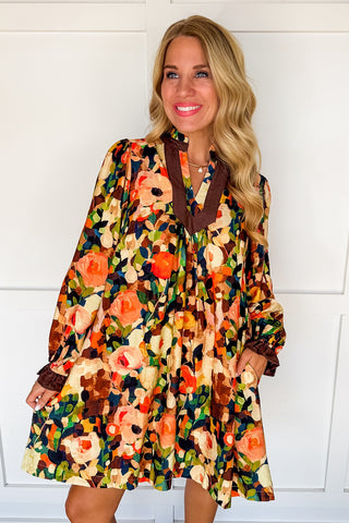 Painted Petals Dress in Brown