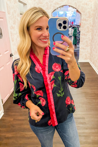 The Juliette Top in Navy & Rose